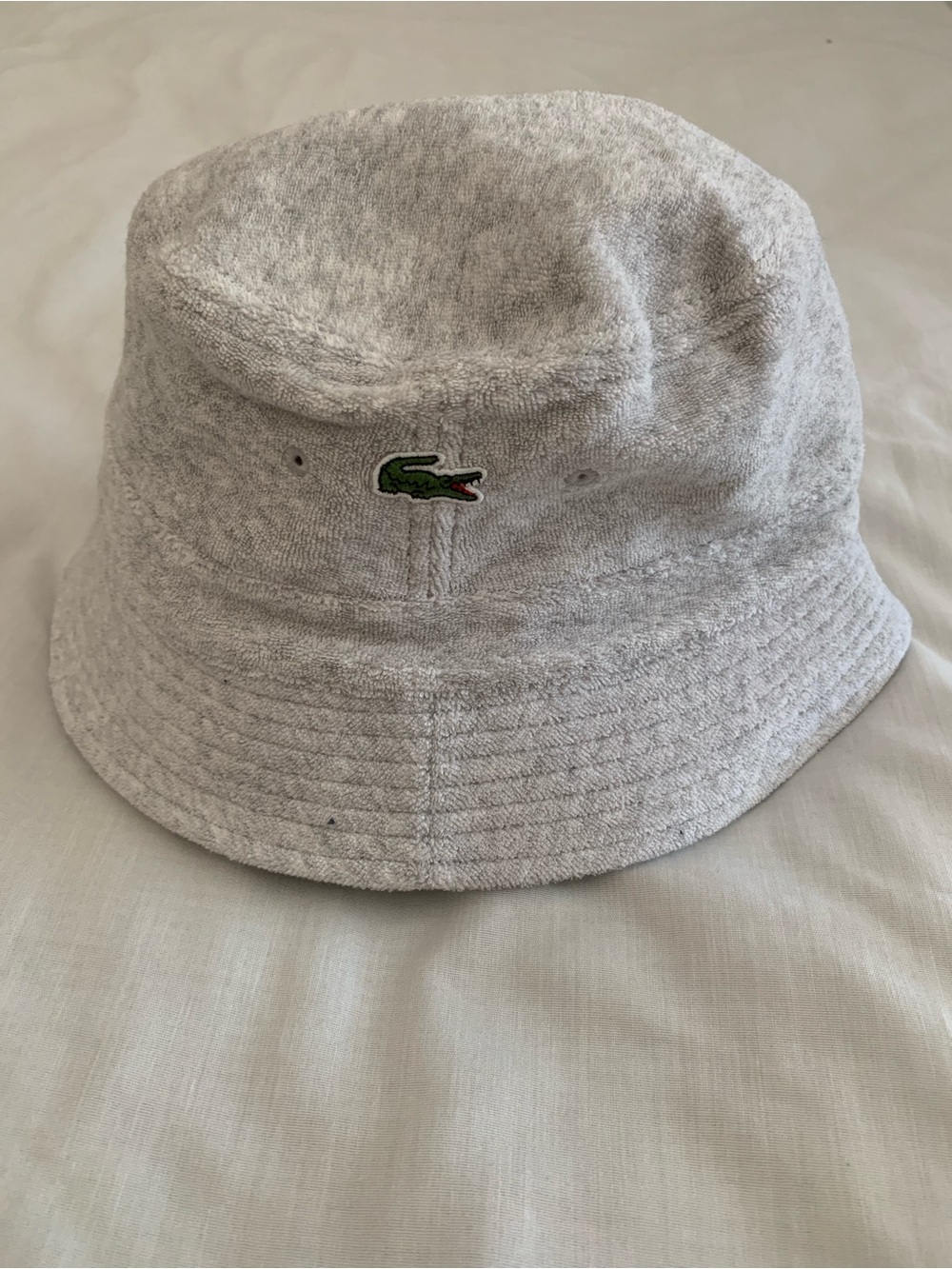 Lacoste Grey Terry Cloth Cotton Blend Classic Embroidered Crocodile Bucket Hat